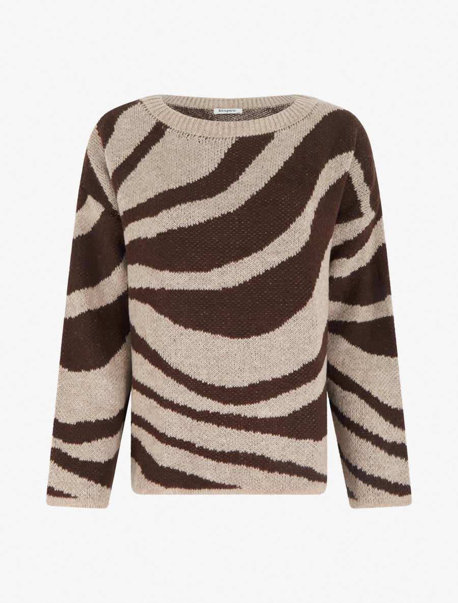 Pull coupe carrée à motif zèbre - Marron - 1