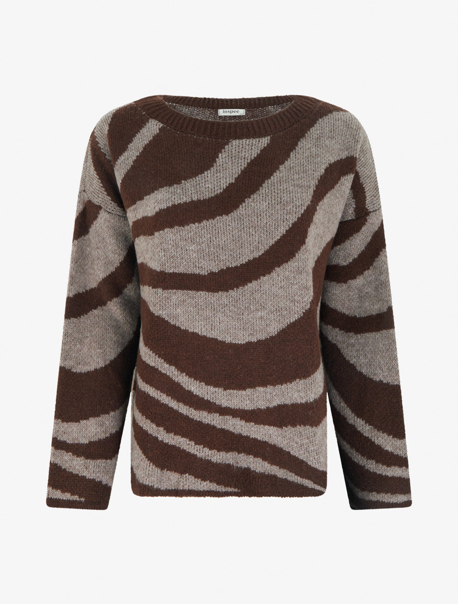 Pull coupe carrée à motif zèbre - Taupe - 1