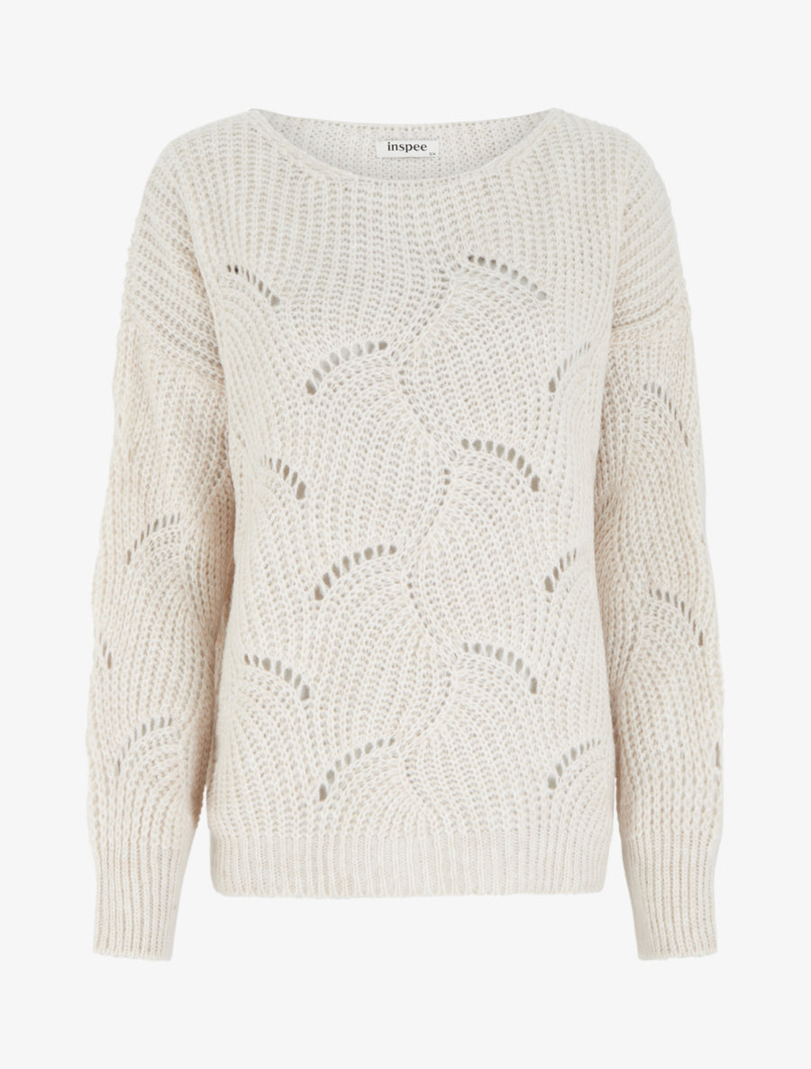 Pull ample en maille fantaisie ajourée - Écru - 1