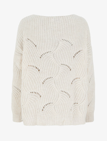 Pull ample en maille fantaisie ajourée - Écru - 2