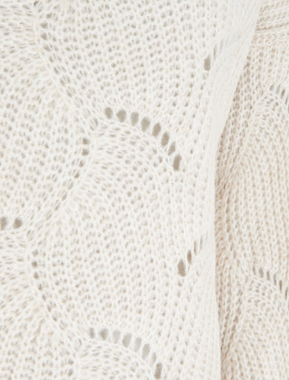 Pull ample en maille fantaisie ajourée - Écru - 3