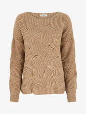 Pull ample en maille fantaisie ajourée - Camel - 1