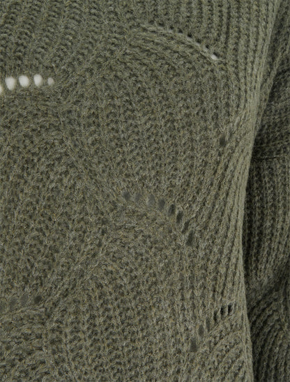 Pull ample en maille fantaisie ajourée - Kaki - 3
