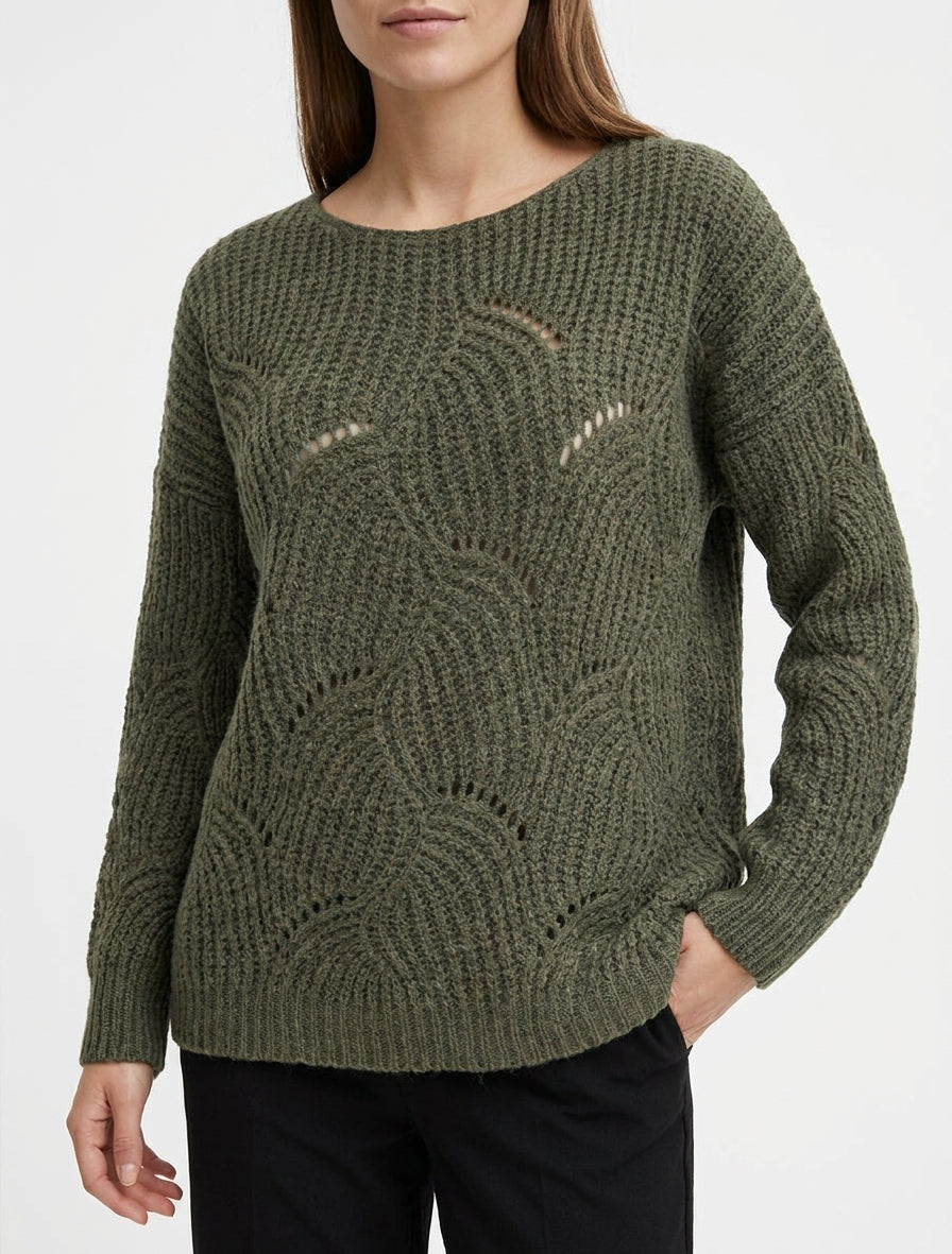 Jersey holgado de punto calado fantasía - Caqui