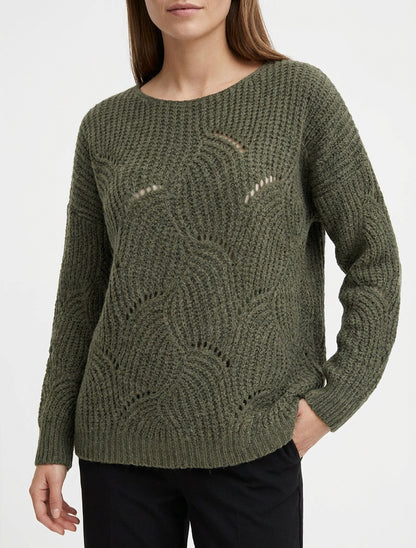 Jersey holgado de punto calado fantasía - Caqui