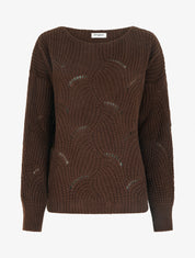 Pull ample en maille fantaisie ajourée - Marron - 1