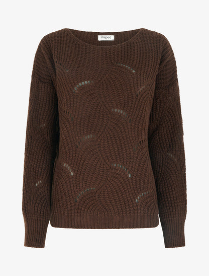 Pull ample en maille fantaisie ajourée - Marron - 1