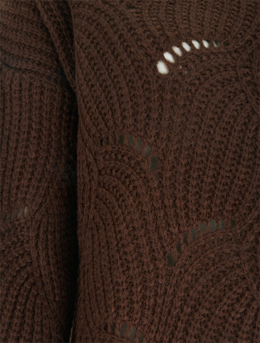 Pull ample en maille fantaisie ajourée - Marron - 3