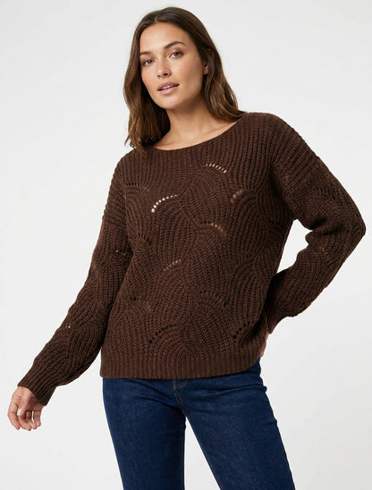 Jersey holgado de punto calado fantasía - Marrón