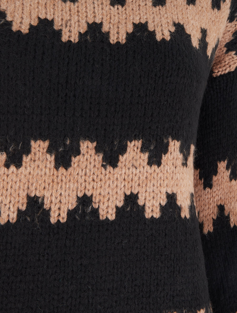 Pull ample à col montant et motif graphique - Noir - 3