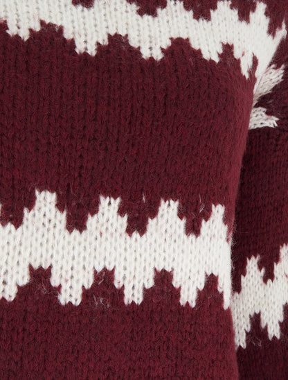Pull ample à col montant et motif graphique - Lie de vin - 3