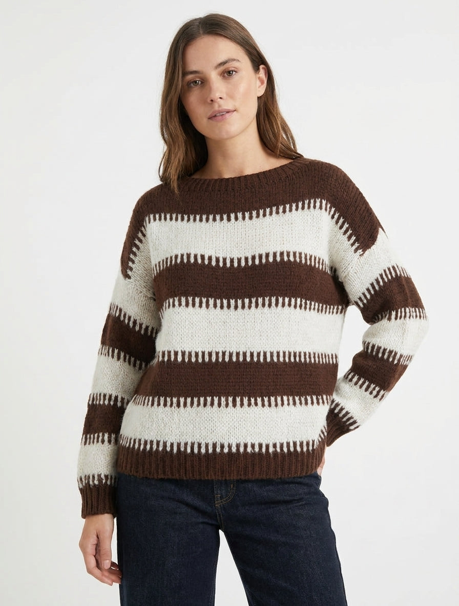 Jersey de corte cuadrado con rayas fantasía - Marrón