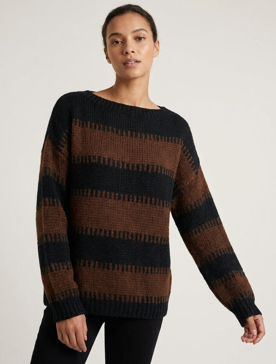 Jersey de corte cuadrado con rayas fantasía - Negro