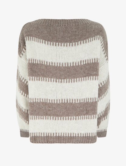 Pull coupe carrée à rayures fantaisies - Taupe - 2