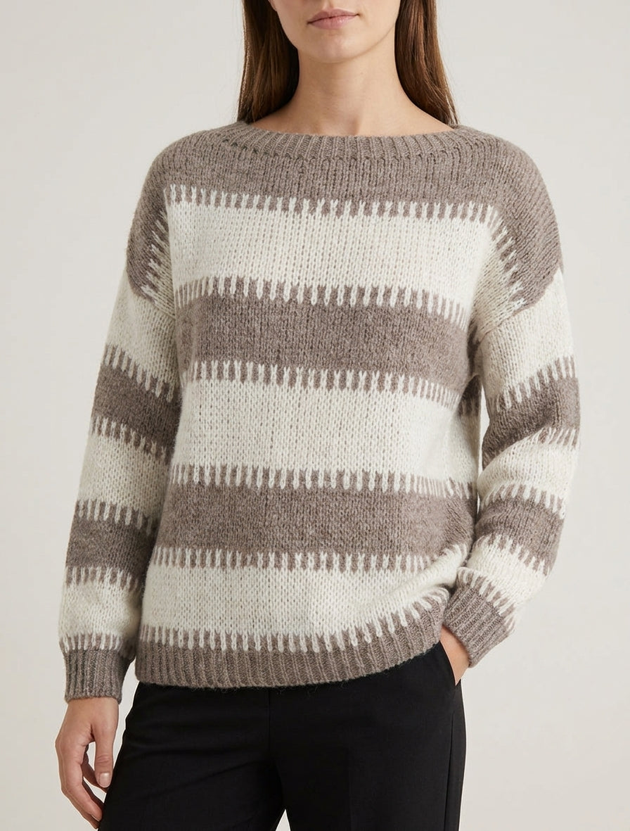 Jersey de corte cuadrado con rayas de fantasía - Topo