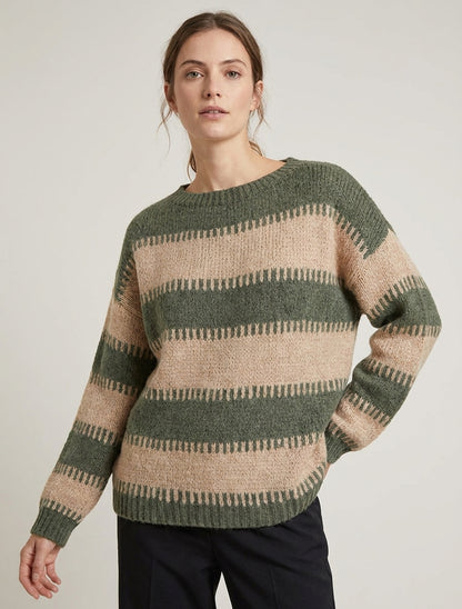 Jersey de corte cuadrado con rayas fantasía - Caqui