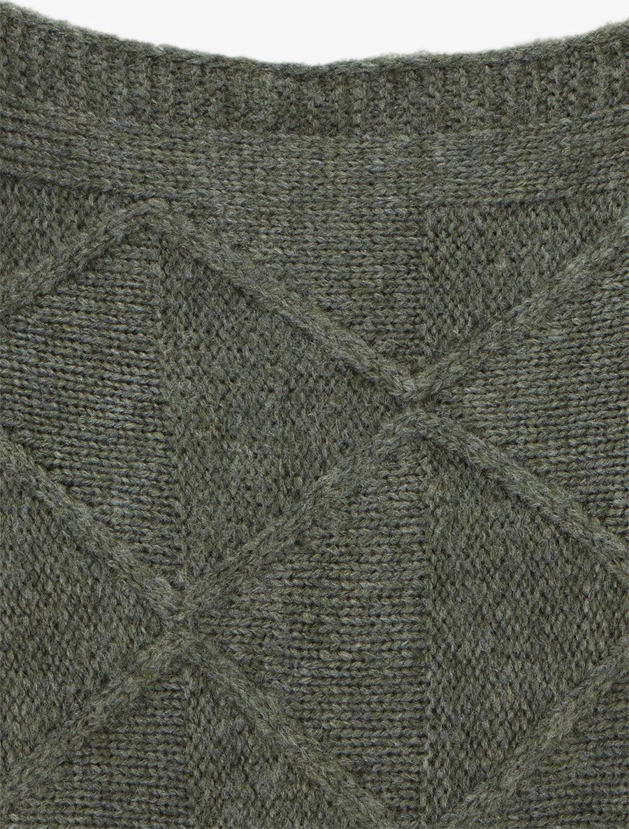 Pull à col bateau en maille effet quadrillé - Kaki - 3