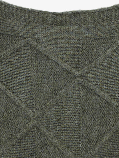 Pull à col bateau en maille effet quadrillé - Kaki - 3