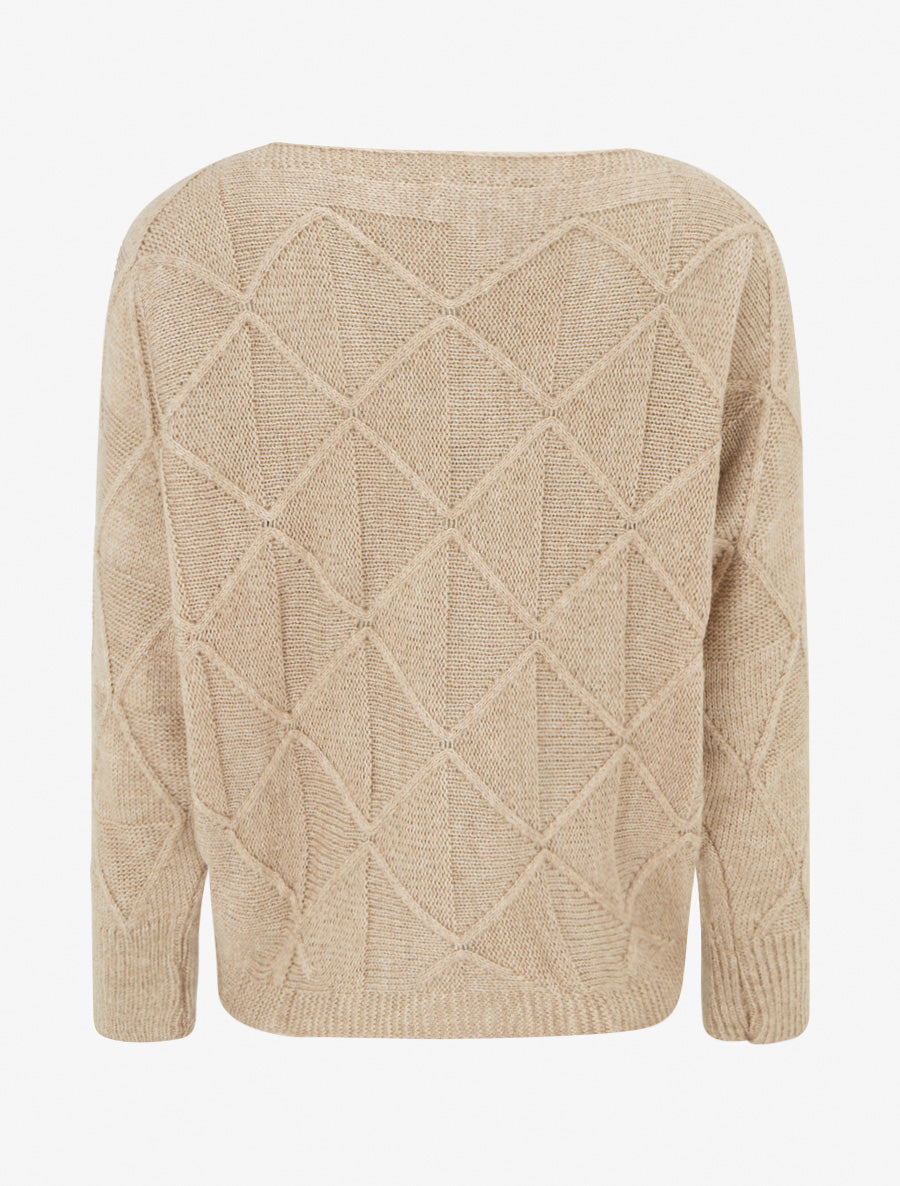 Pull à col bateau en maille effet quadrillé - Beige foncé - 2