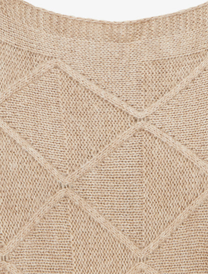 Pull à col bateau en maille effet quadrillé - Beige foncé - 3