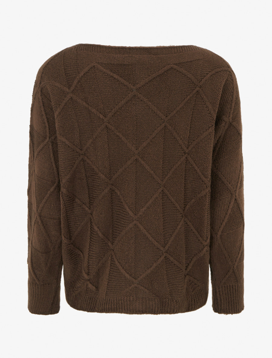 Pull à col bateau en maille effet quadrillé - Marron - 2