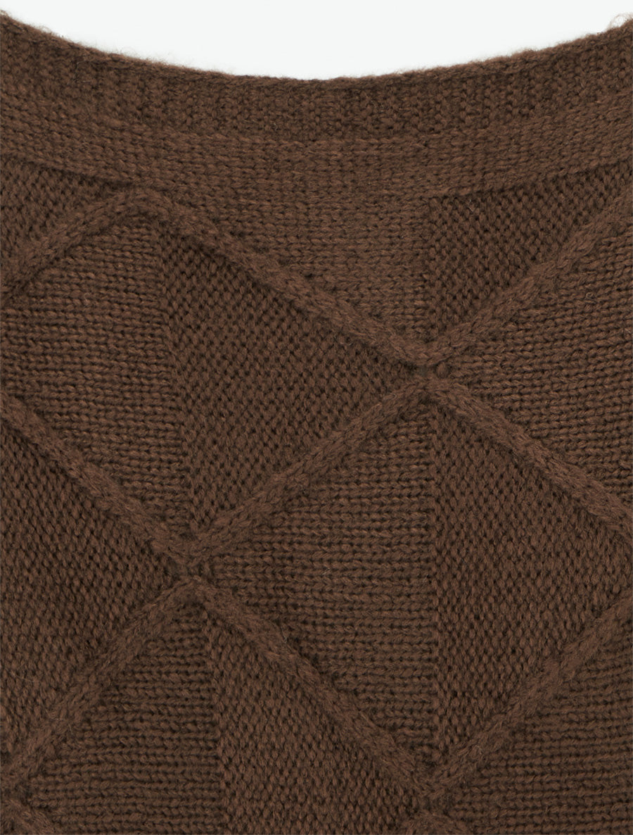 Pull à col bateau en maille effet quadrillé - Marron - 3