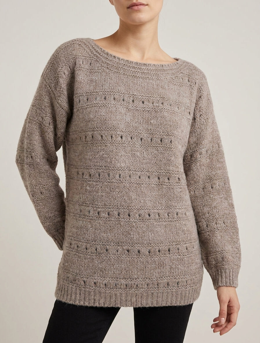 Jersey holgado con cuello barco en punto fantasía. - Topo
