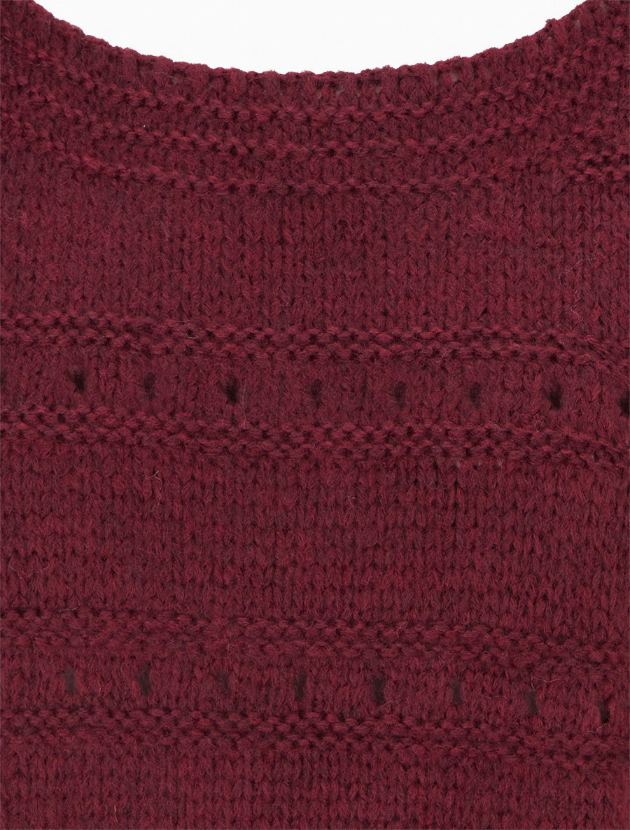 Pull ample à col bateau en maille fantaisie - Lie de vin - 3