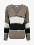 Pull ample à col V et rayures stylisées - Taupe - 1