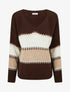 Pull ample à col V et rayures stylisées - Marron - 1