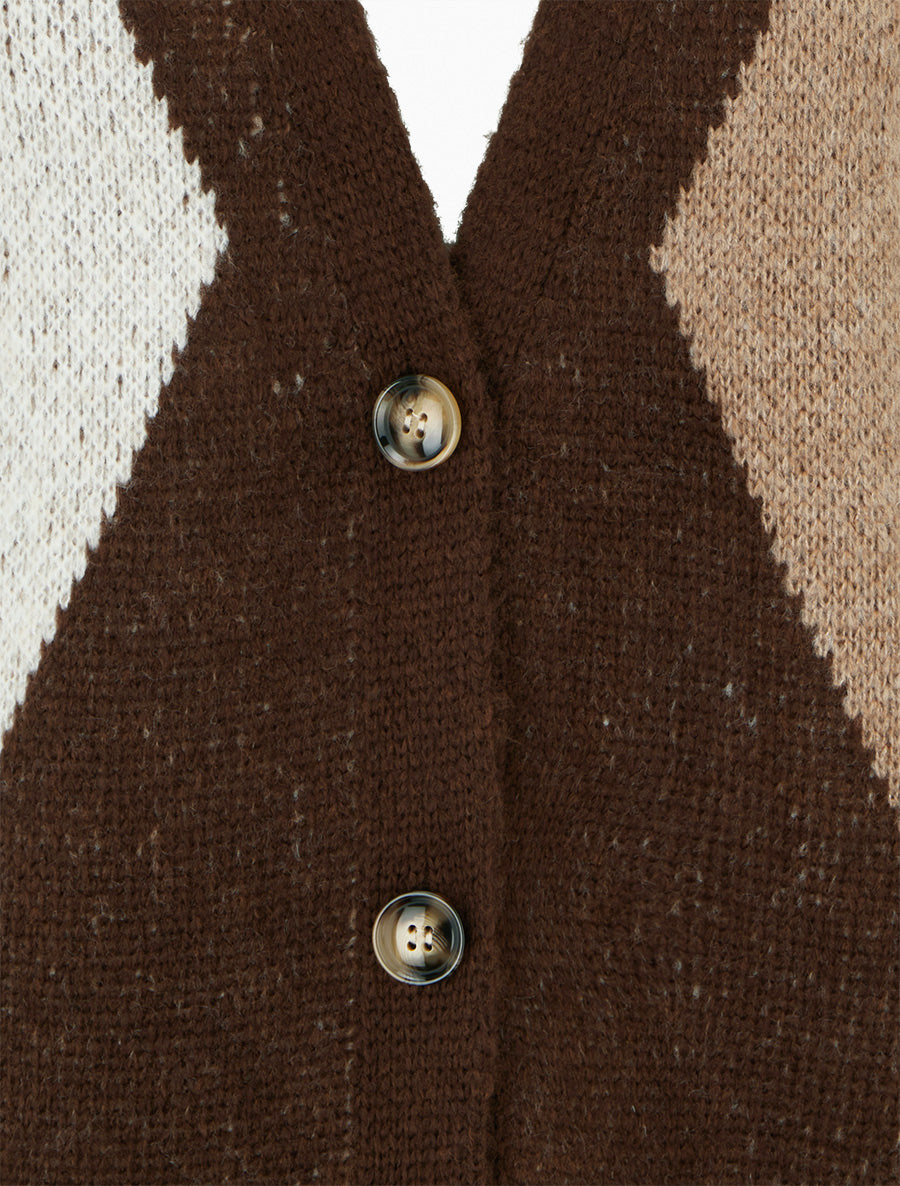 Gilet ample en maille jacquard - Marron - 3
