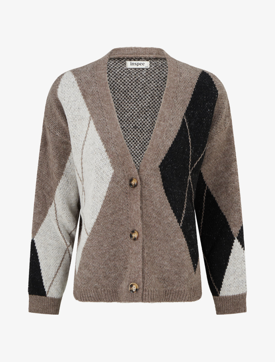 Gilet ample en maille jacquard - Taupe - 1