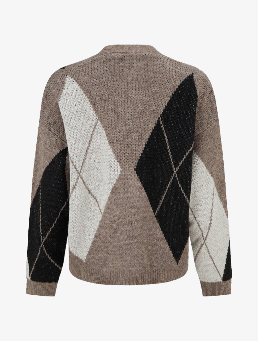 Gilet ample en maille jacquard - Taupe - 2