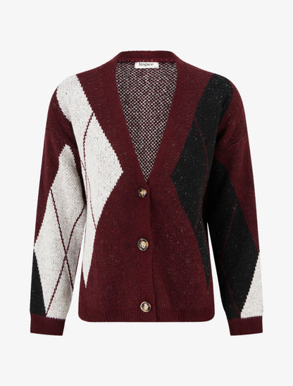 Gilet ample en maille jacquard - Lie de vin - 1
