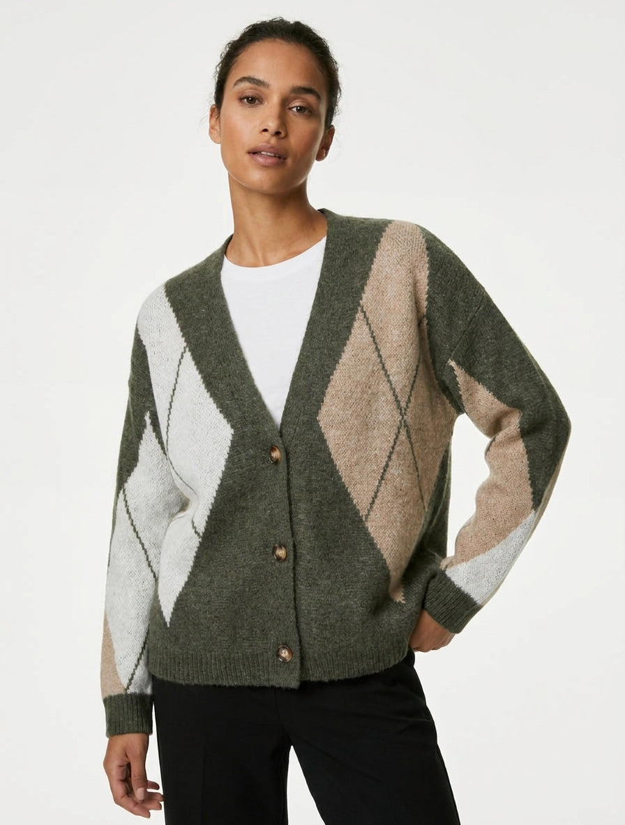Chaleco holgado de punto jacquard - Caqui