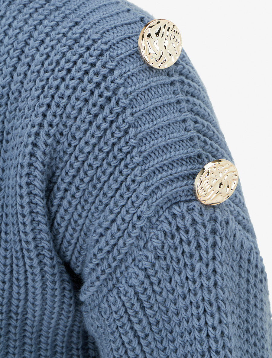 Pull à rayures et boutons décoratifs - Bleu charrette - 3