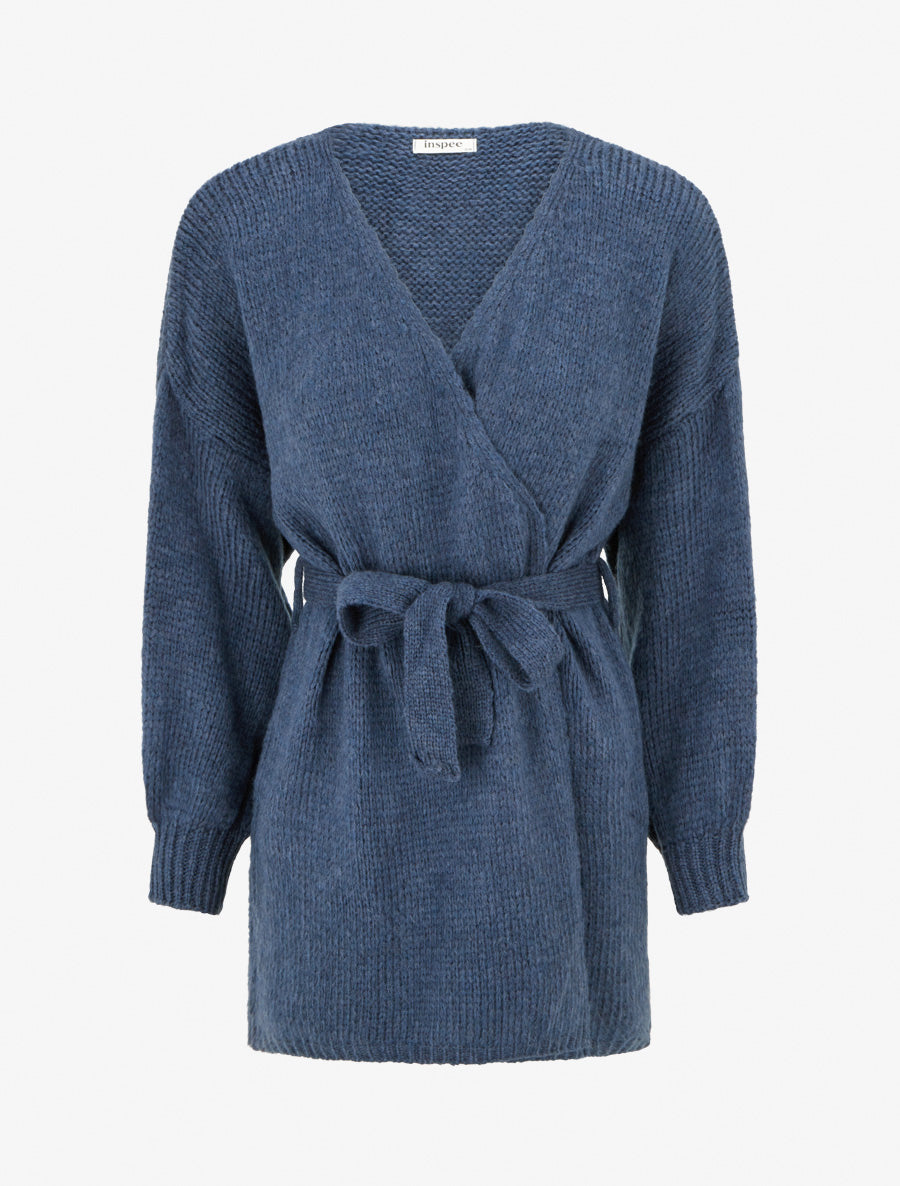 Gilet mi-long ceinturé coupe ample - Bleu charrette - 1