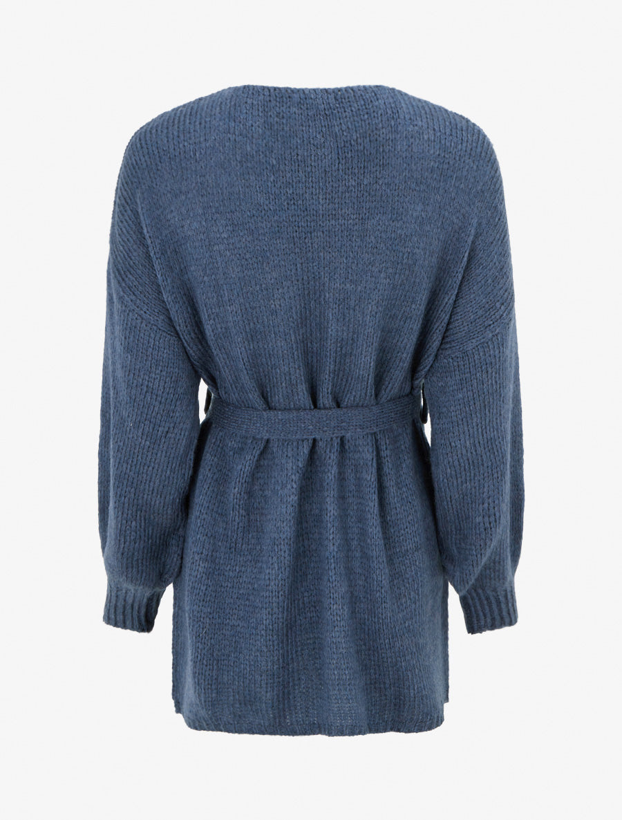 Gilet mi-long ceinturé coupe ample - Bleu charrette - 2