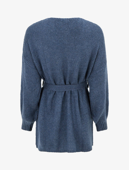 Gilet mi-long ceinturé coupe ample - Bleu charrette - 2