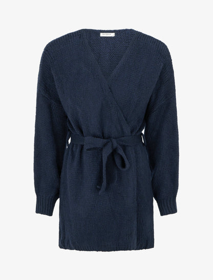 Gilet mi-long ceinturé coupe ample - Marine - 1