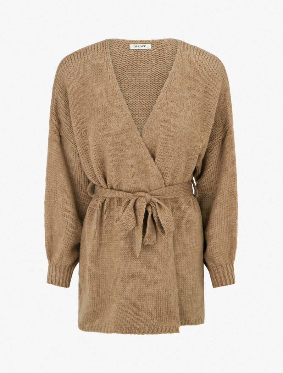 Gilet mi-long ceinturé coupe ample - Camel - 1