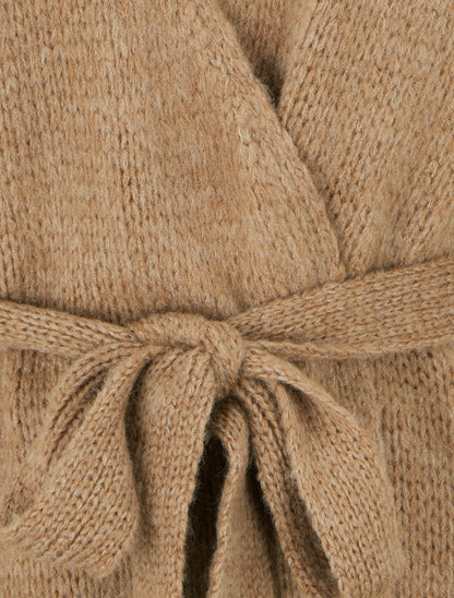 Gilet mi-long ceinturé coupe ample - Camel - 3