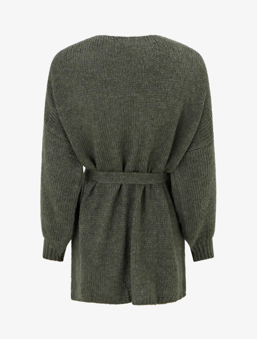 Gilet mi-long ceinturé coupe ample - Kaki - 2