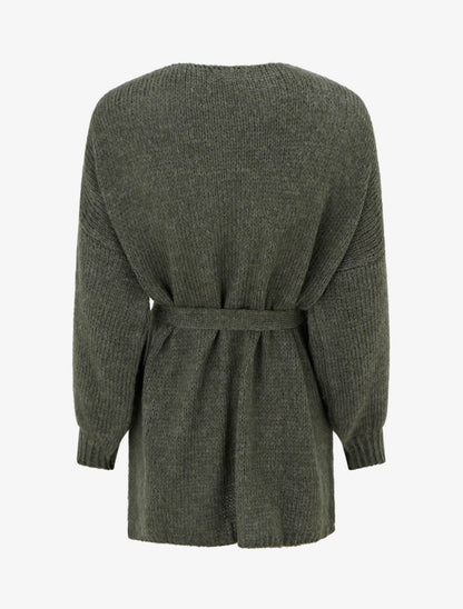 Gilet mi-long ceinturé coupe ample - Kaki - 2