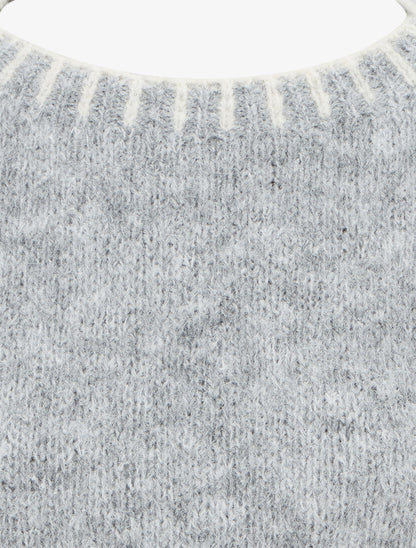 Pull en laine mélangée à bords contrastant - Gris - 3