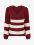 Pull à rayures en laine mélangée à col V - Bordeaux - 1