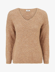 Pull coupe ample en laine mélangée à col V - Camel - 1