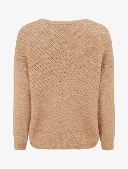 Pull coupe ample en laine mélangée à col V - Camel - 2