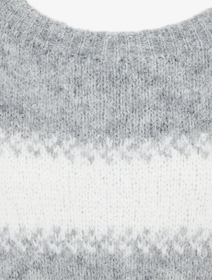 Pull ample en laine mélangée à rayures stylisées - Gris clair - 3