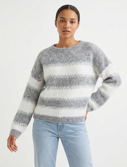 Jersey holgado de mezcla de lana con rayas estilizadas. - Gris claro